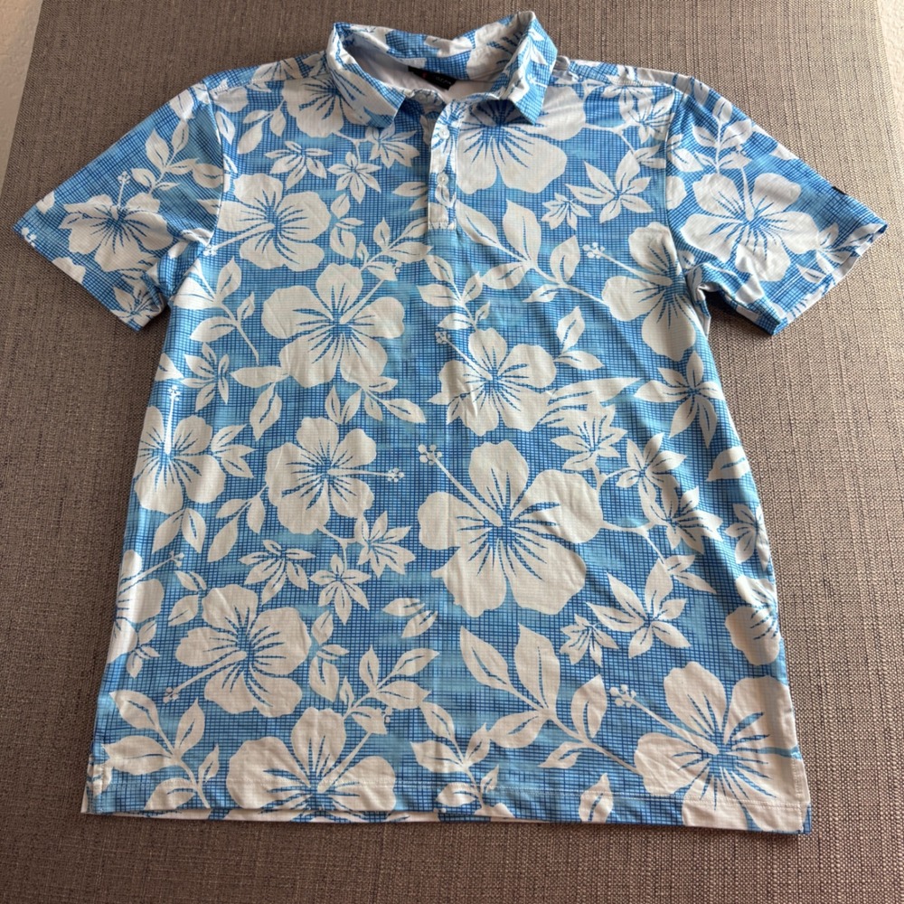 Yatta Golf Mens Polo Shirt Medium Blue White Tropical Performance